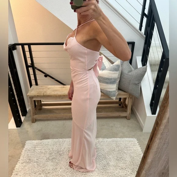 Lovers + Friends Massie Gown Blush Pink Revolve Maxi Dress Strappy Crisscross S - Picture 6 of 16